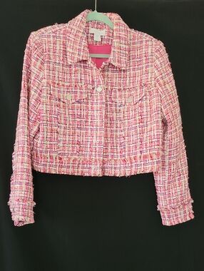 House of Harlow 1960 Pink Multicolor Tweed Cropped Blazer